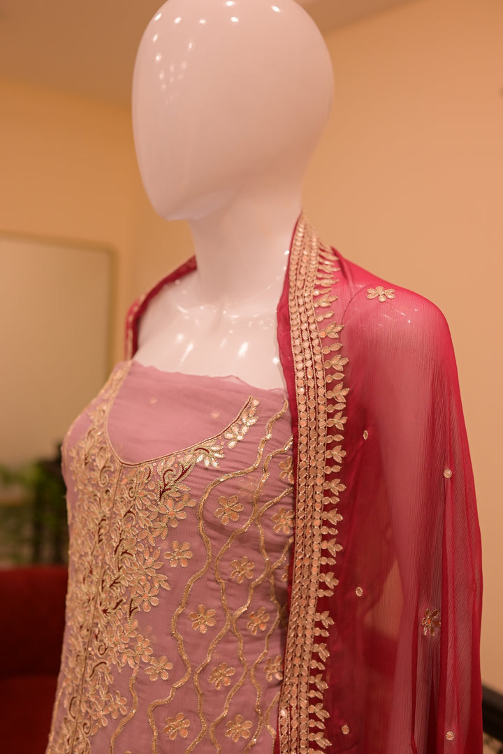 Unstsitched Cotton net+jamawar2pc  Gota-lilac