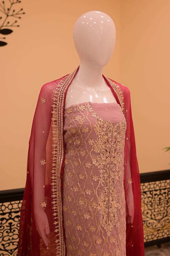 Unstsitched Cotton net+jamawar2pc  Gota-lilac