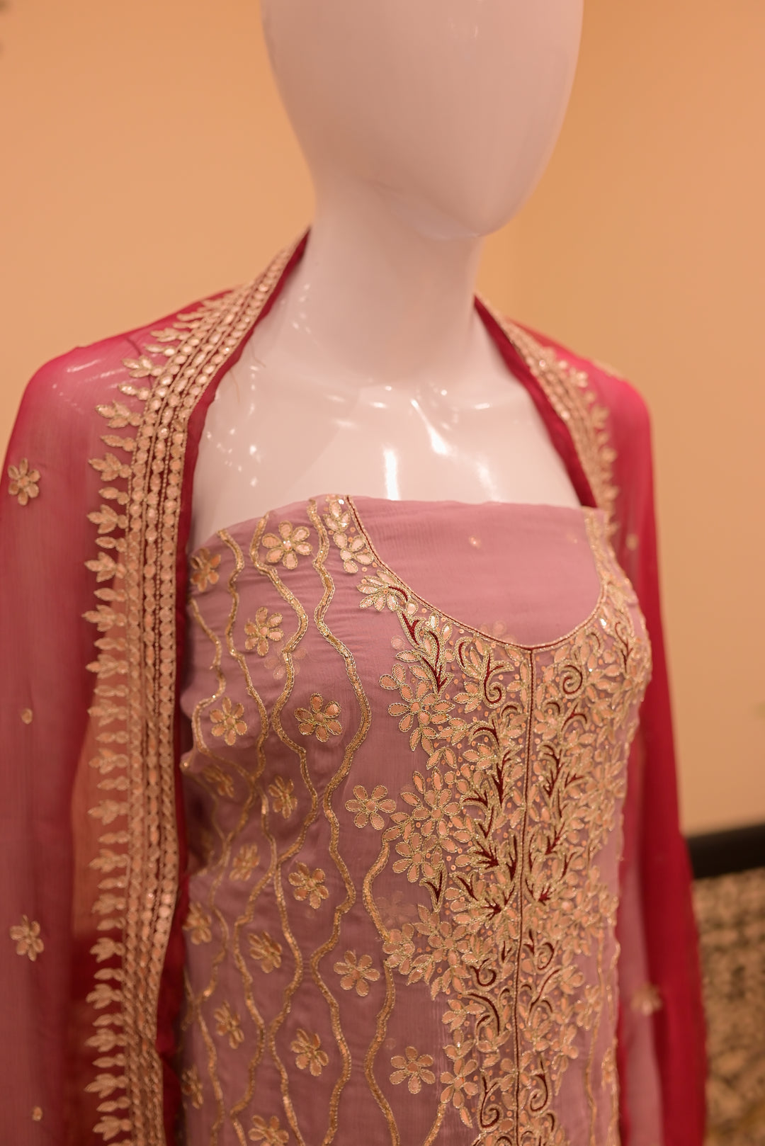 Unstsitched Cotton net+jamawar2pc  Gota-lilac