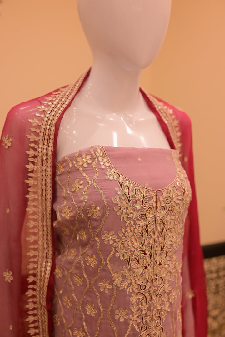 Unstsitched Cotton net+jamawar2pc  Gota-lilac