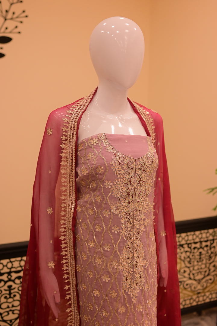 Unstsitched Cotton net+jamawar2pc  Gota-lilac