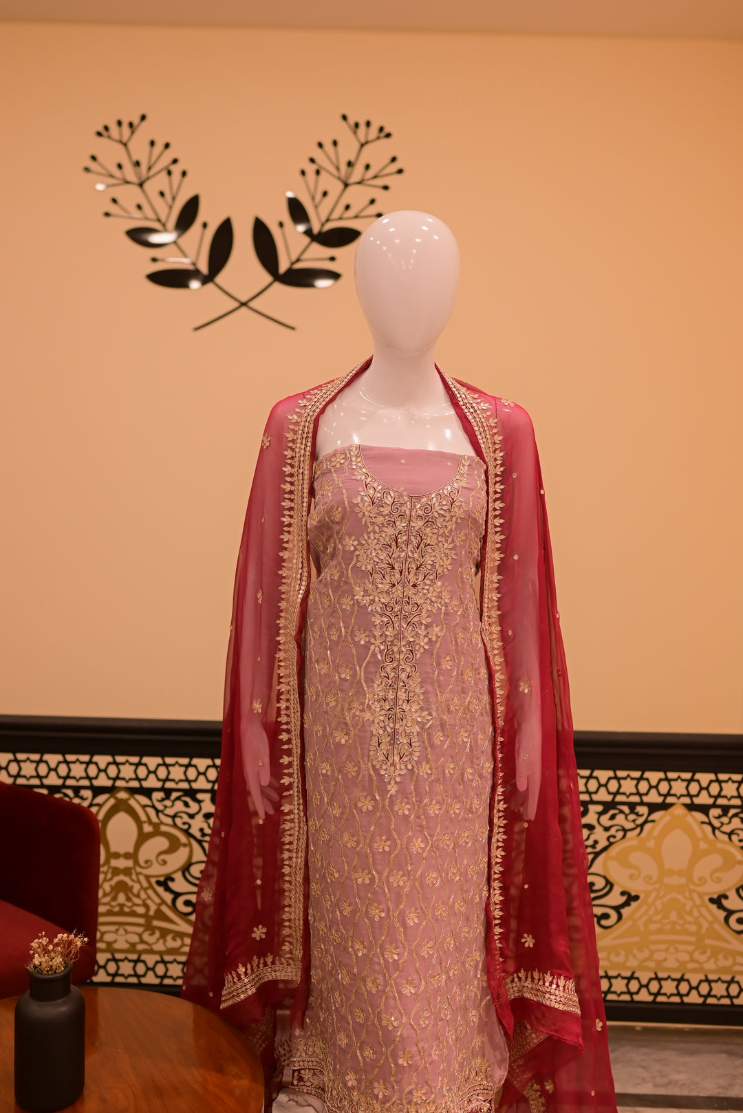 Unstsitched Cotton net+jamawar2pc  Gota-lilac