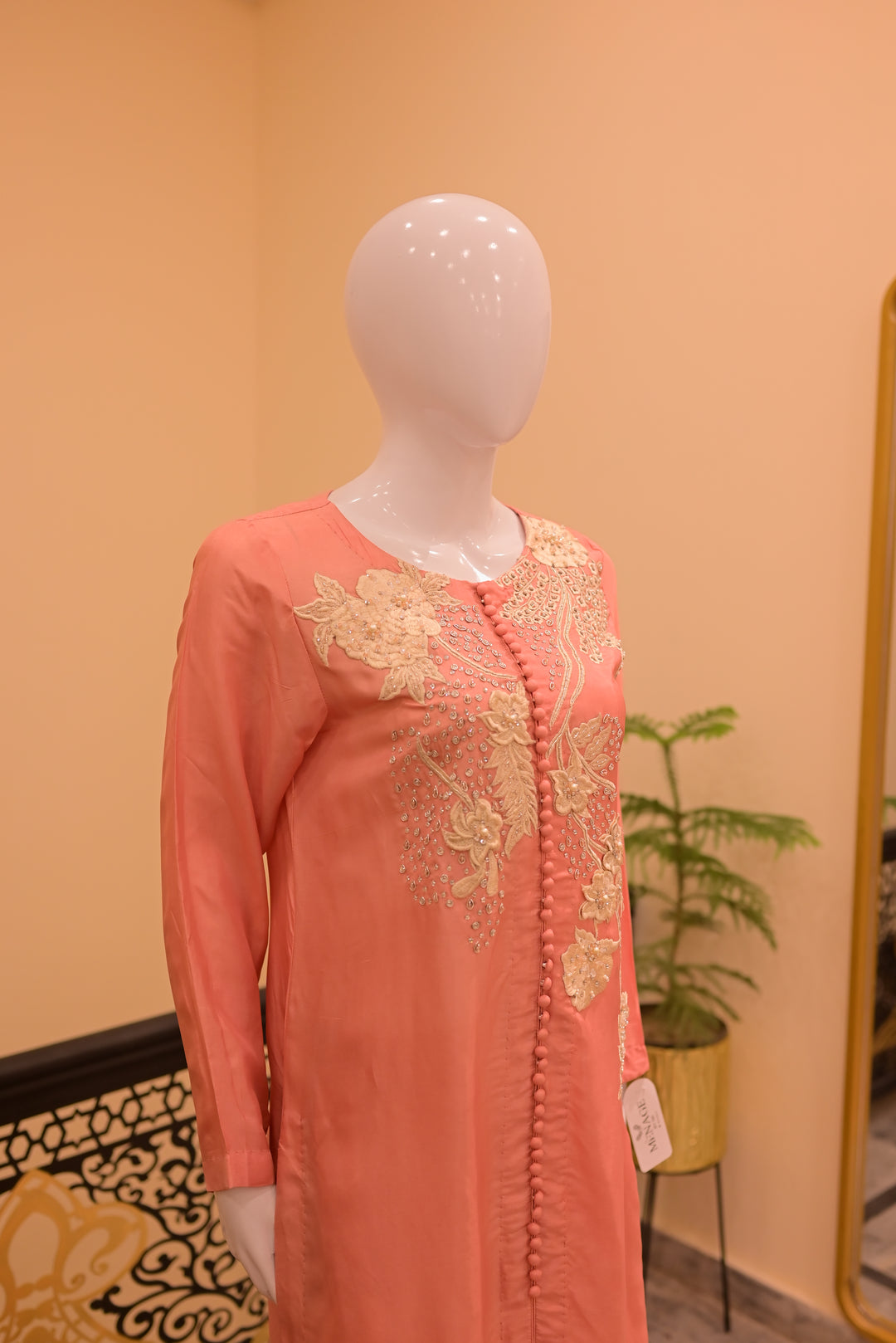 Stitched Shisha Silk  2pc (Beadswork Pink Silk tubework)-pink