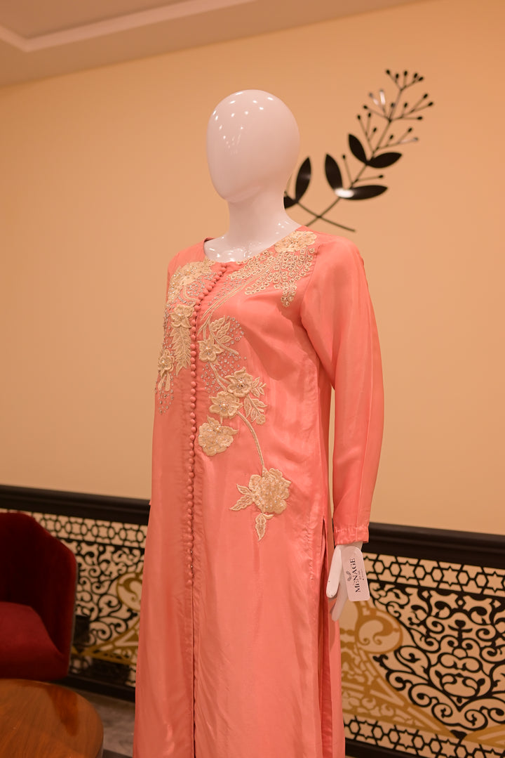 Stitched Shisha Silk  2pc (Beadswork Pink Silk tubework)-pink