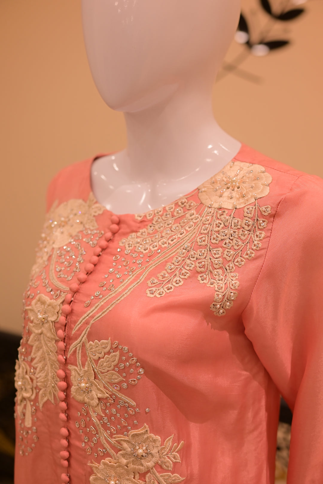Stitched Shisha Silk  2pc (Beadswork Pink Silk tubework)-pink