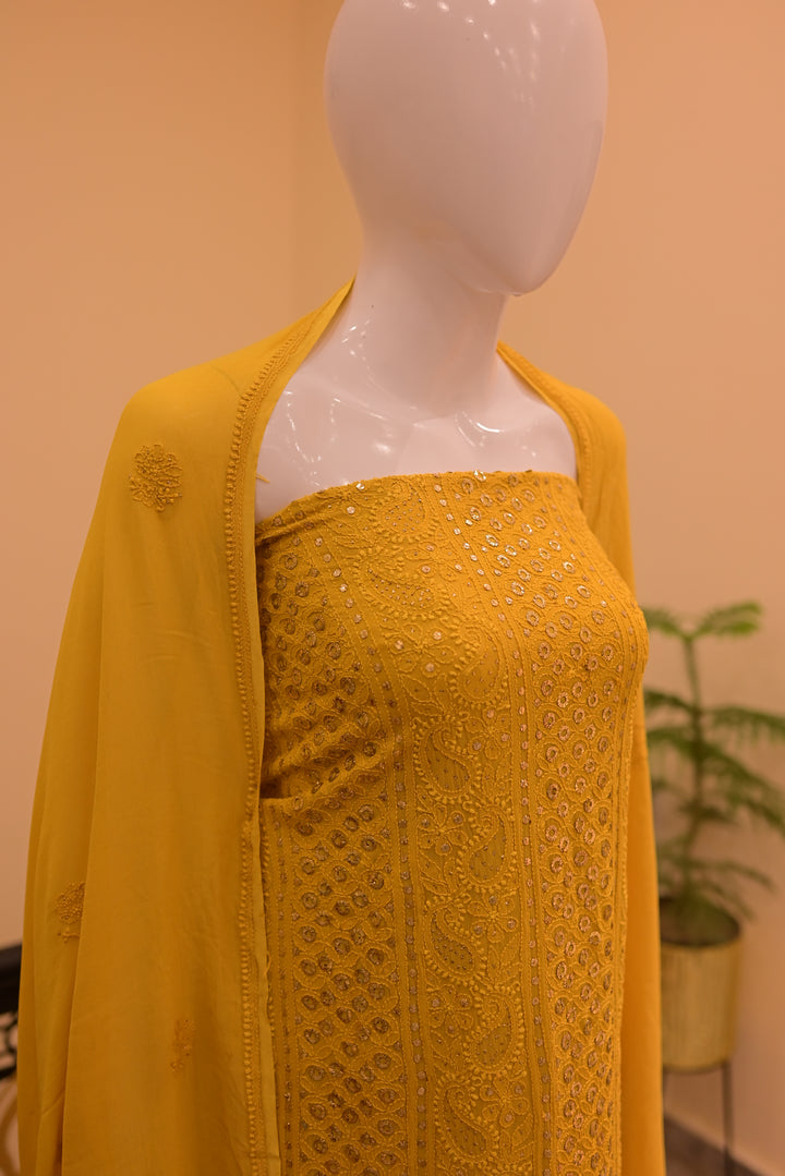 Unstitched Chiffon 2pc Indian Mukesh-Mustard
