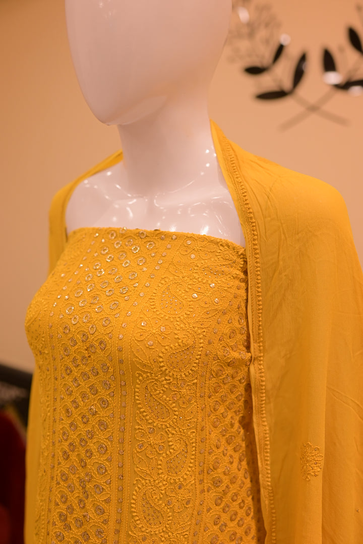 Unstitched Chiffon 2pc Indian Mukesh-Mustard