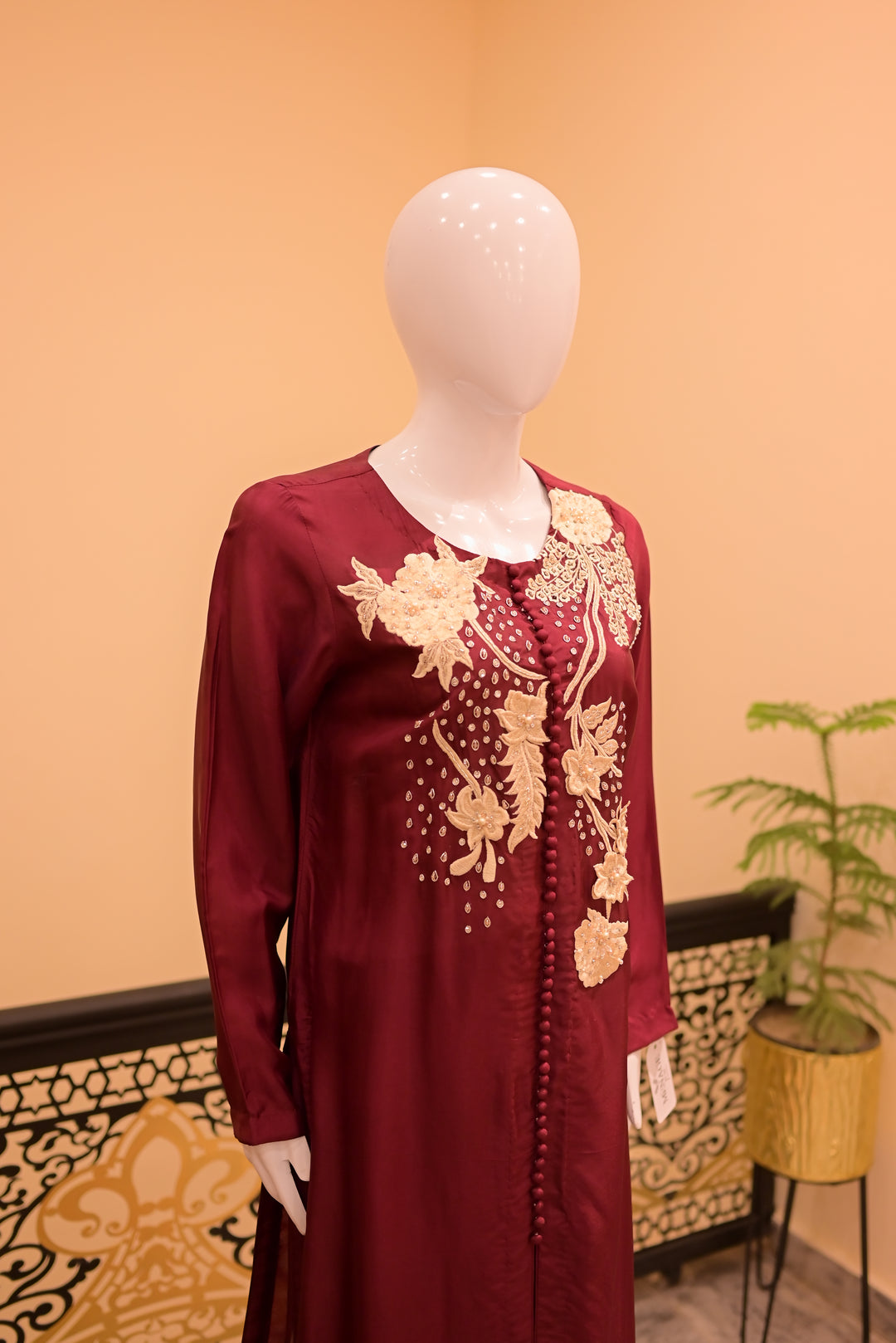 Stitched shisha silk 2pc-maroon