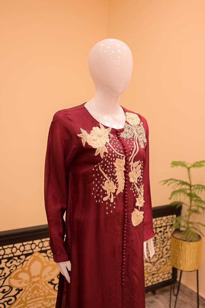 Stitched shisha silk 2pc-maroon