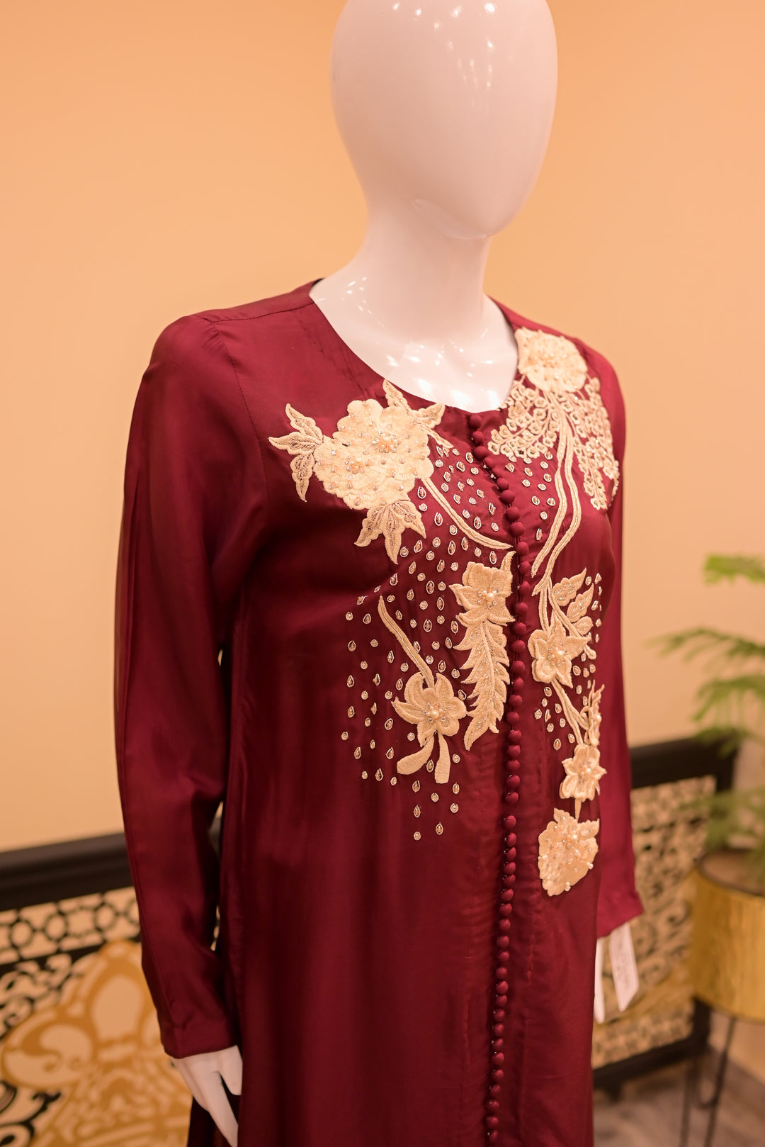 Stitched shisha silk 2pc-maroon