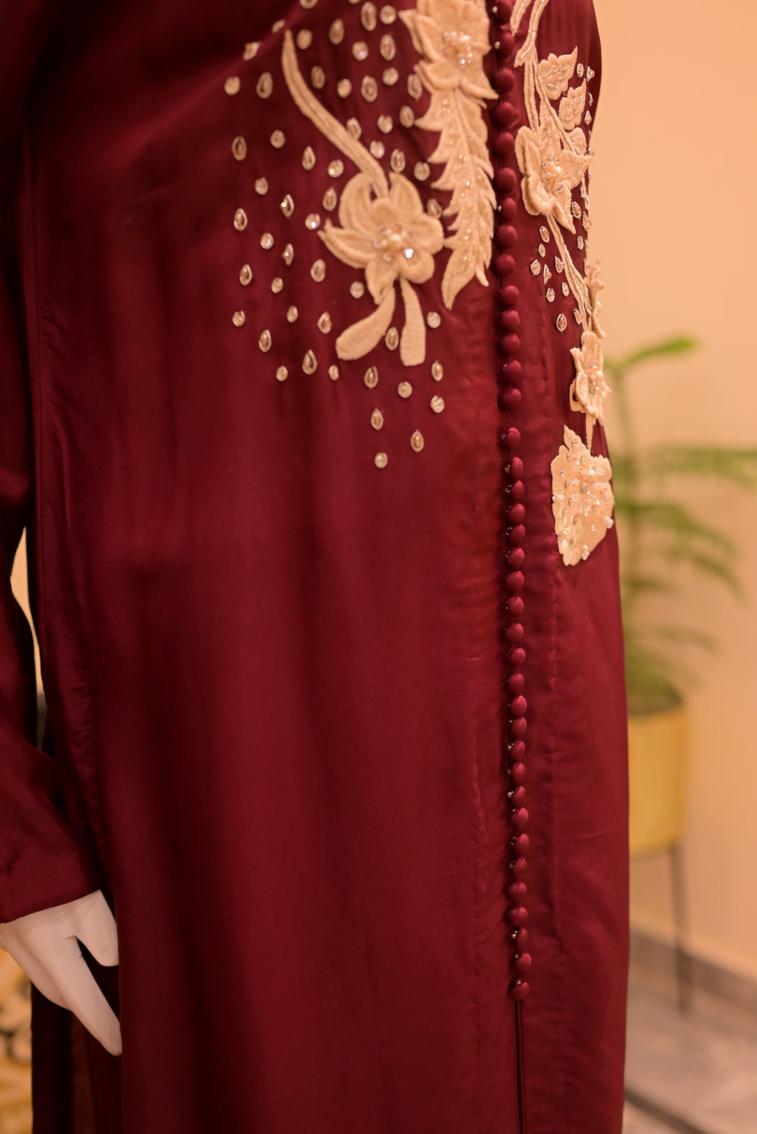 Stitched shisha silk 2pc-maroon