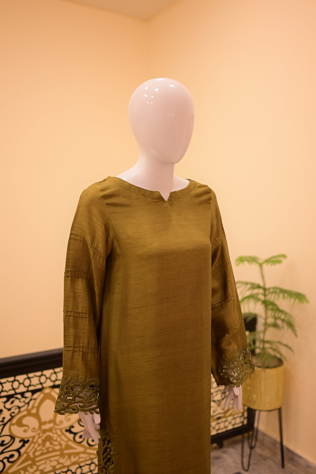 Stitched Raw Silk Cutwork-Rust