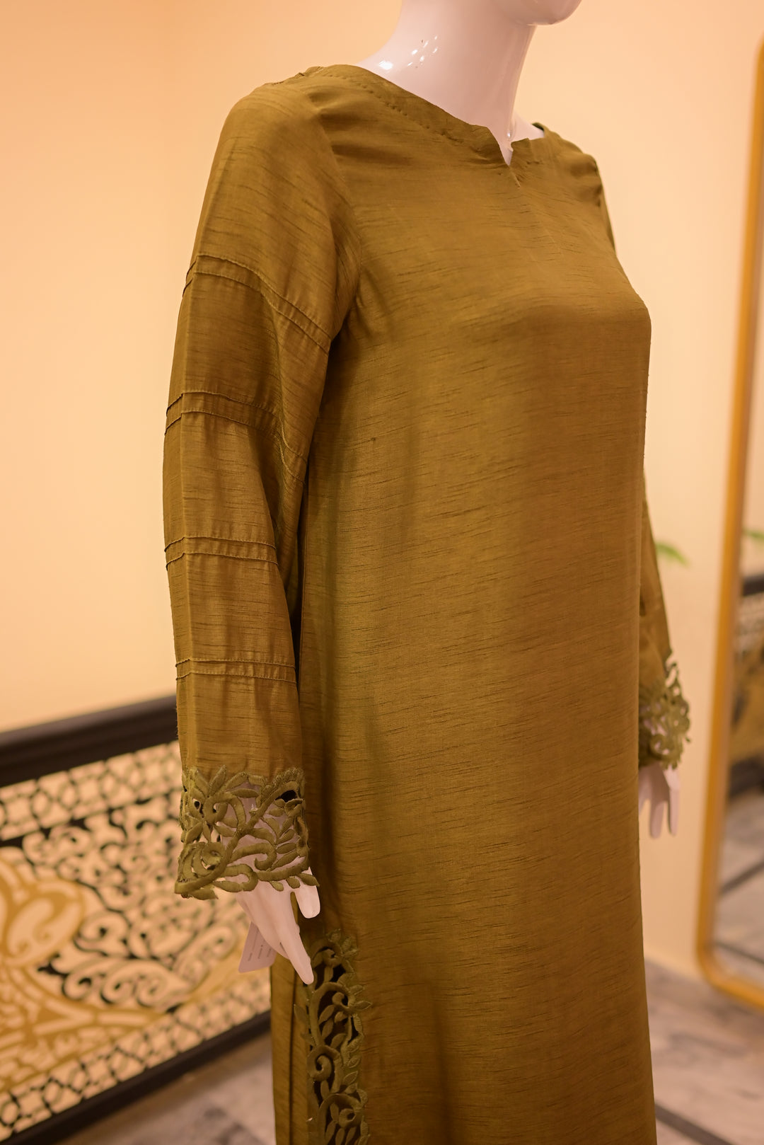 Stitched Raw Silk Cutwork-Rust