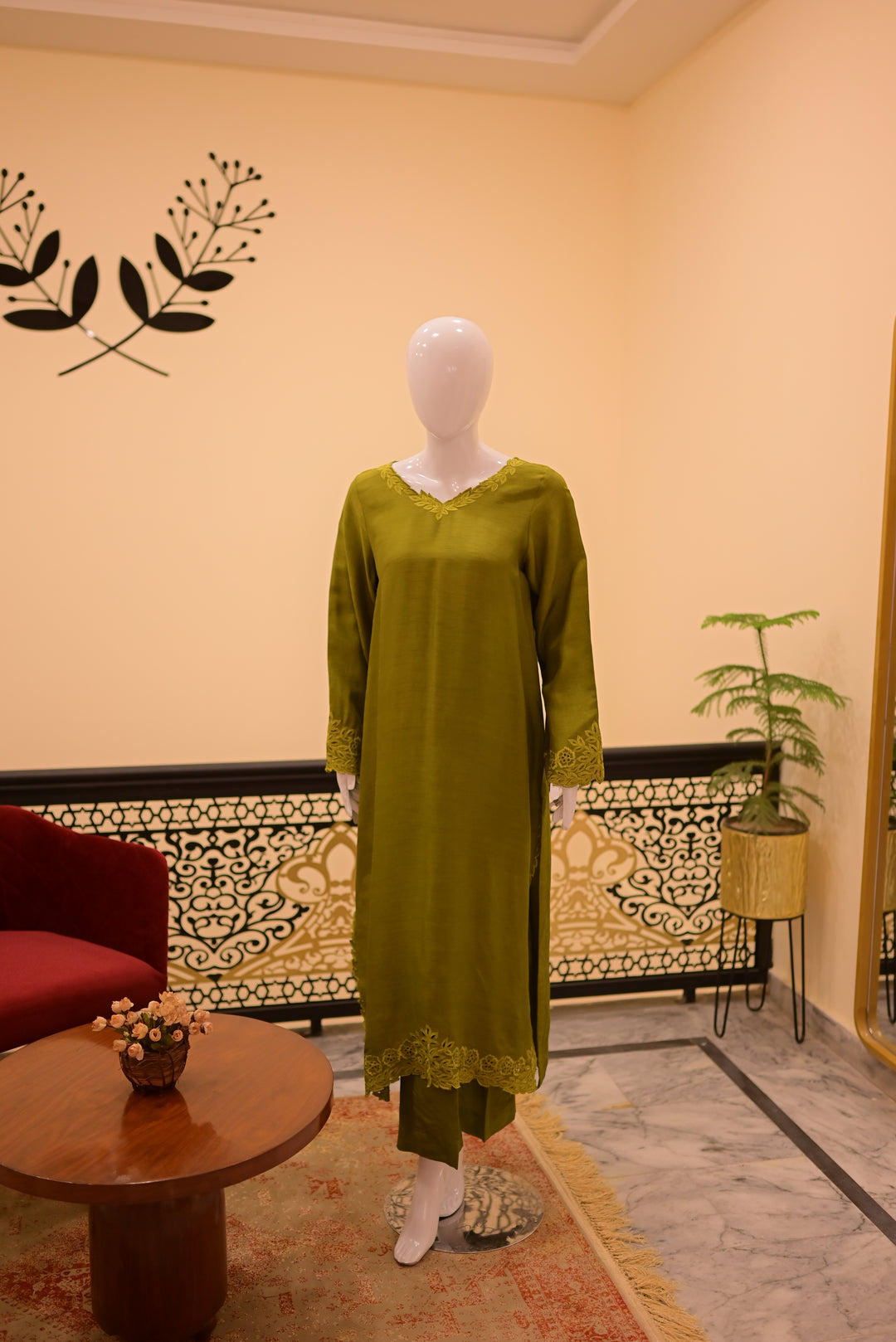 Stitched Raw Silk Cutwork-Rust