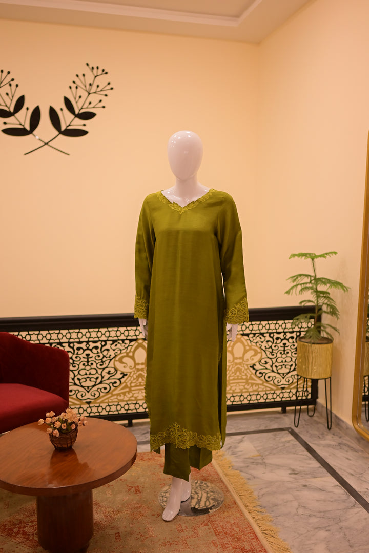 Stitched Raw Silk Cutwork-Rust