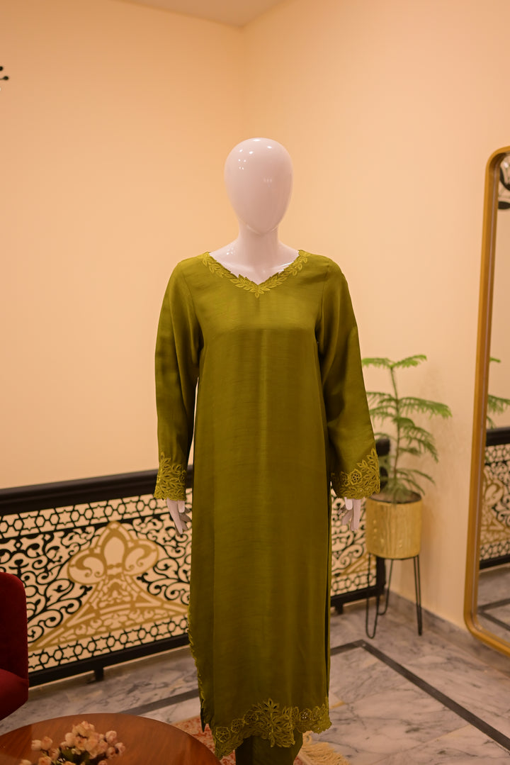 Stitched Raw Silk Cutwork-Rust