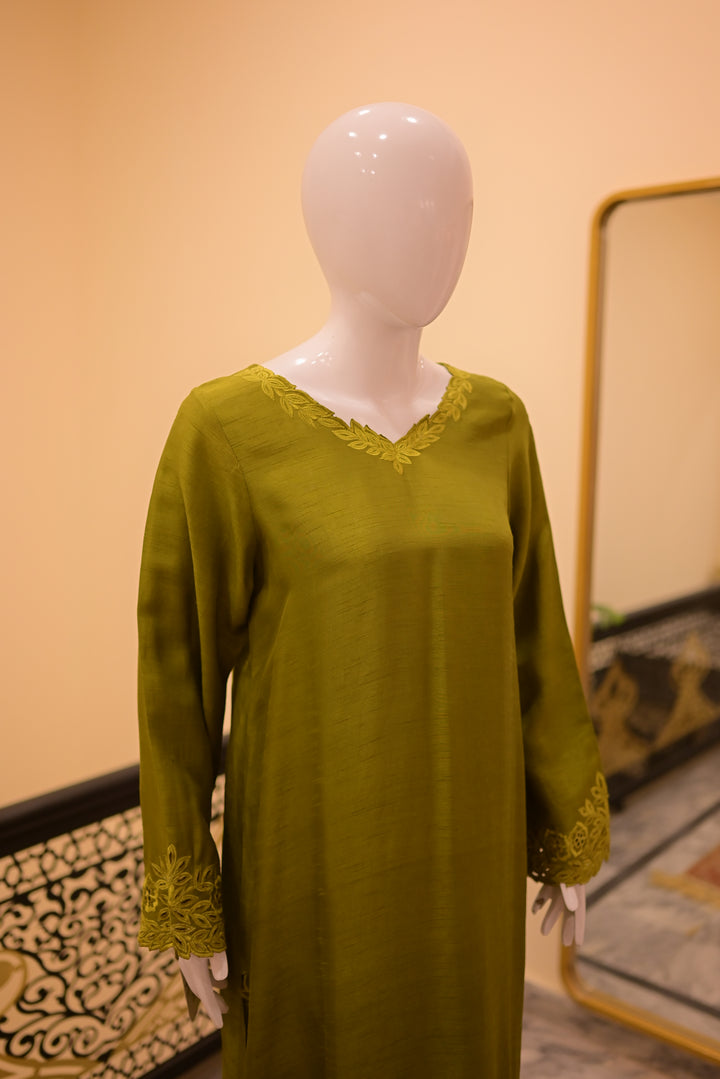 Stitched Raw Silk Cutwork-Rust