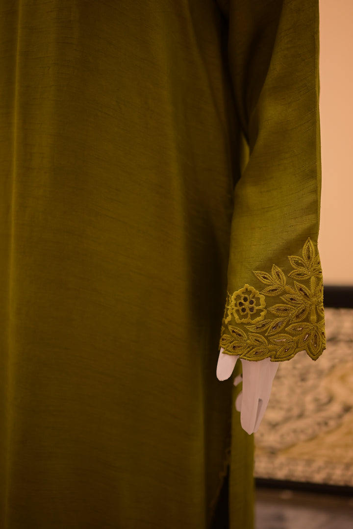 Stitched Raw Silk Cutwork-Rust