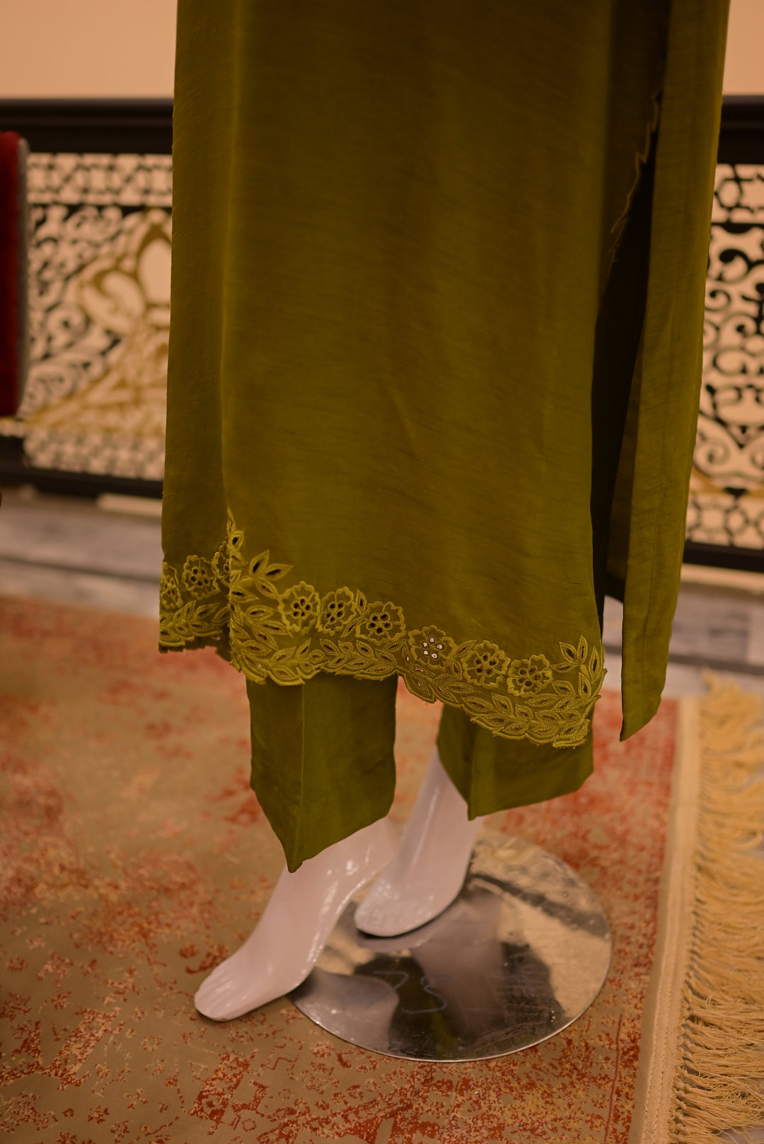 Stitched Raw Silk Cutwork-Rust