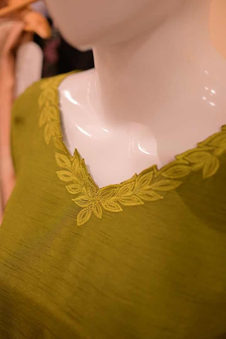 Stitched Raw Silk Cutwork-Rust