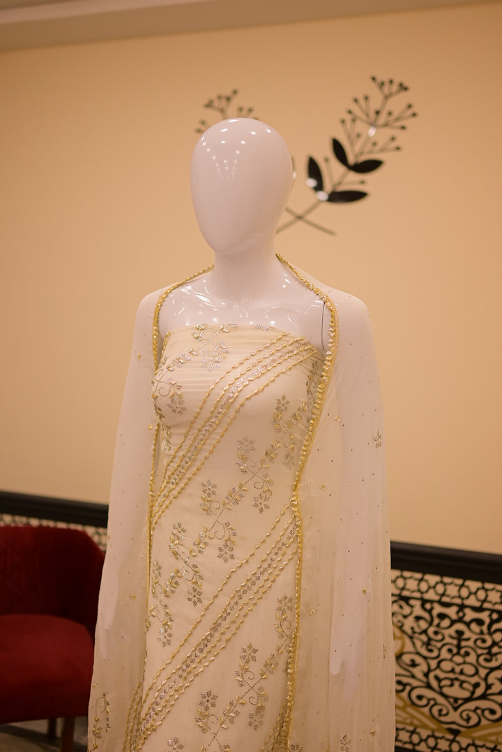 Unstitched 2pc Diamond Mukesh Gota-white