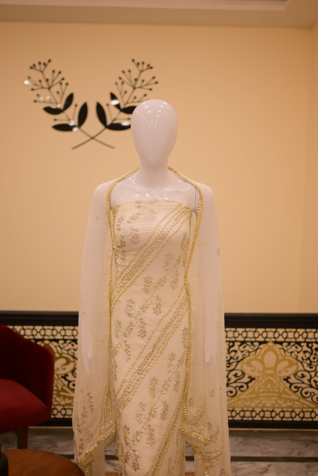 Unstitched 2pc Diamond Mukesh Gota-white