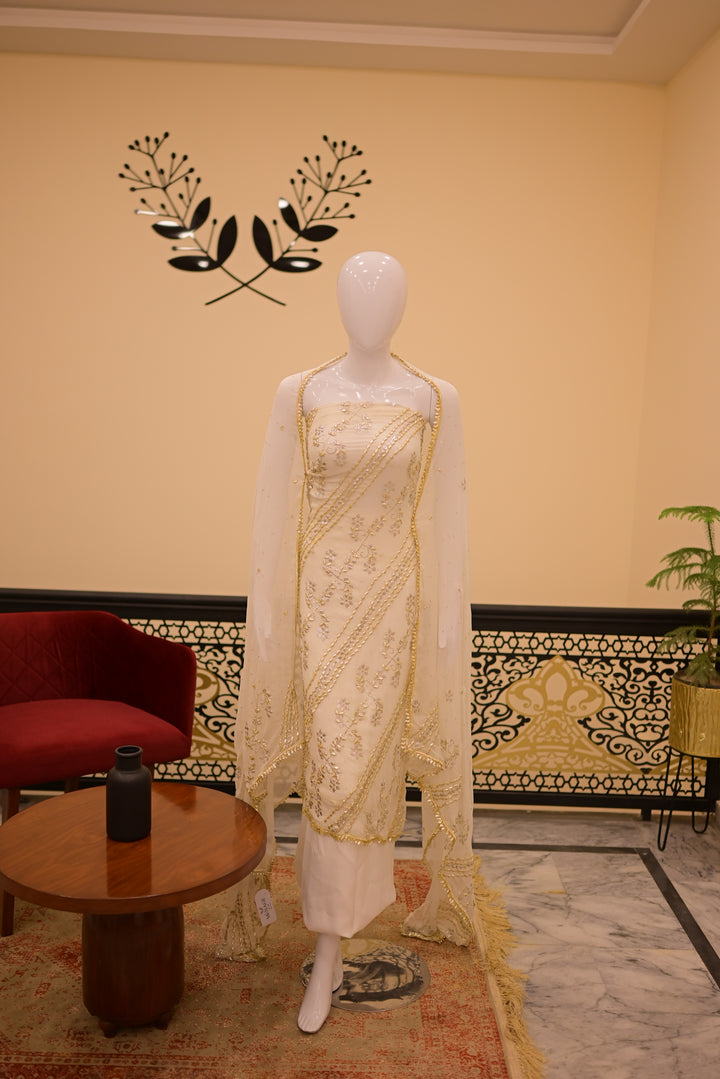 Unstitched 2pc Diamond Mukesh Gota-white
