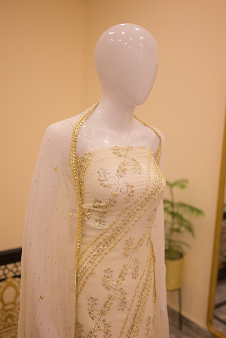 Unstitched 2pc Diamond Mukesh Gota-white