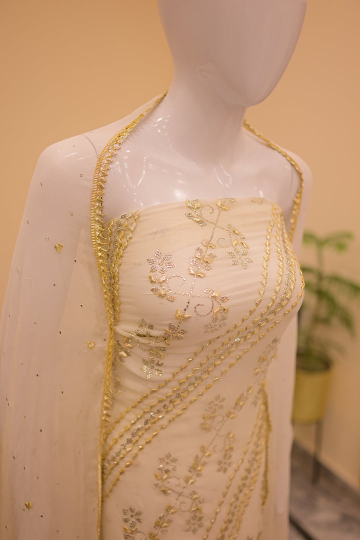 Unstitched 2pc Diamond Mukesh Gota-white