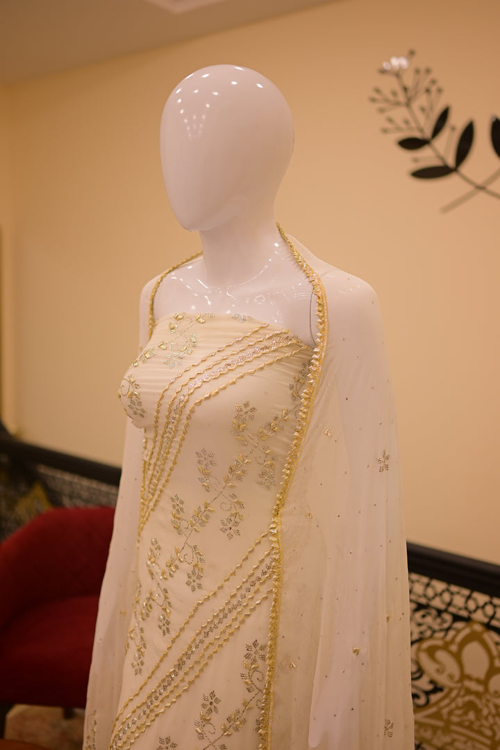 Unstitched 2pc Diamond Mukesh Gota-white