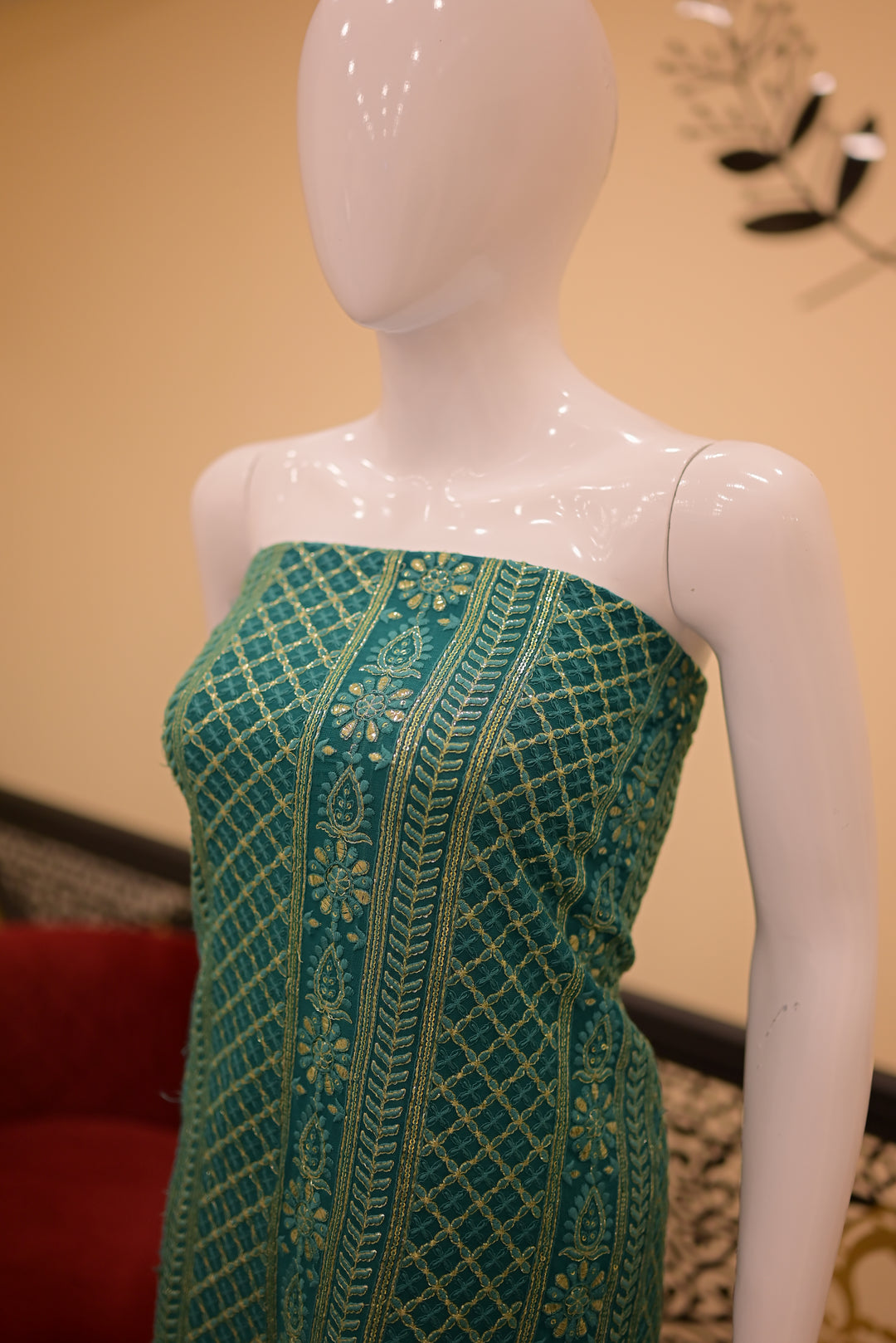 Unstitched 2pc Chickenkari Golden-green