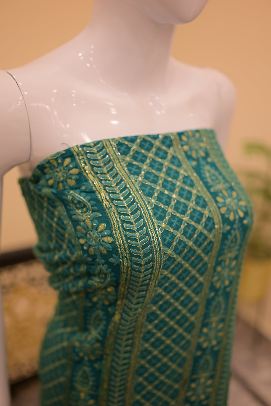 Unstitched 2pc Chickenkari Golden-green