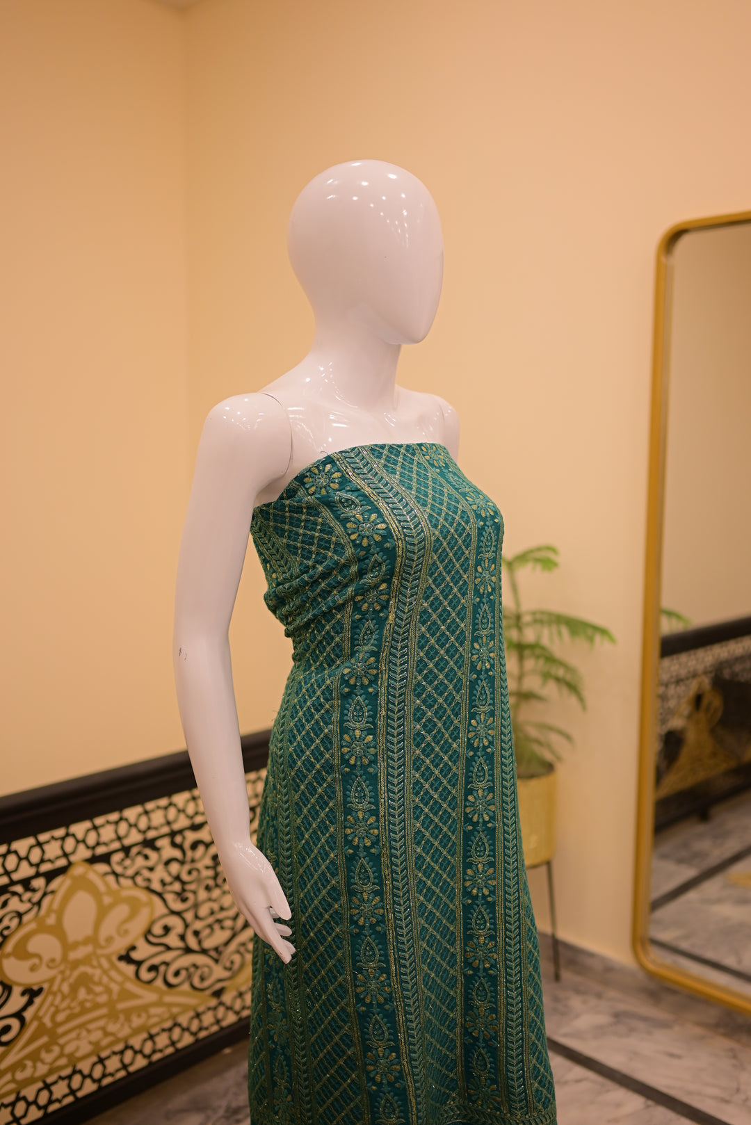 Unstitched 2pc Chickenkari Golden-green
