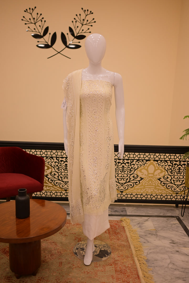 Unstitched 2pc Chiffon Mukesh Emb-white