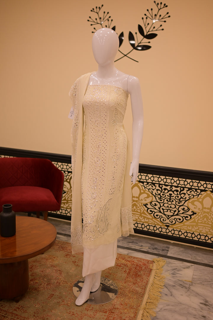 Unstitched 2pc Chiffon Mukesh Emb-white