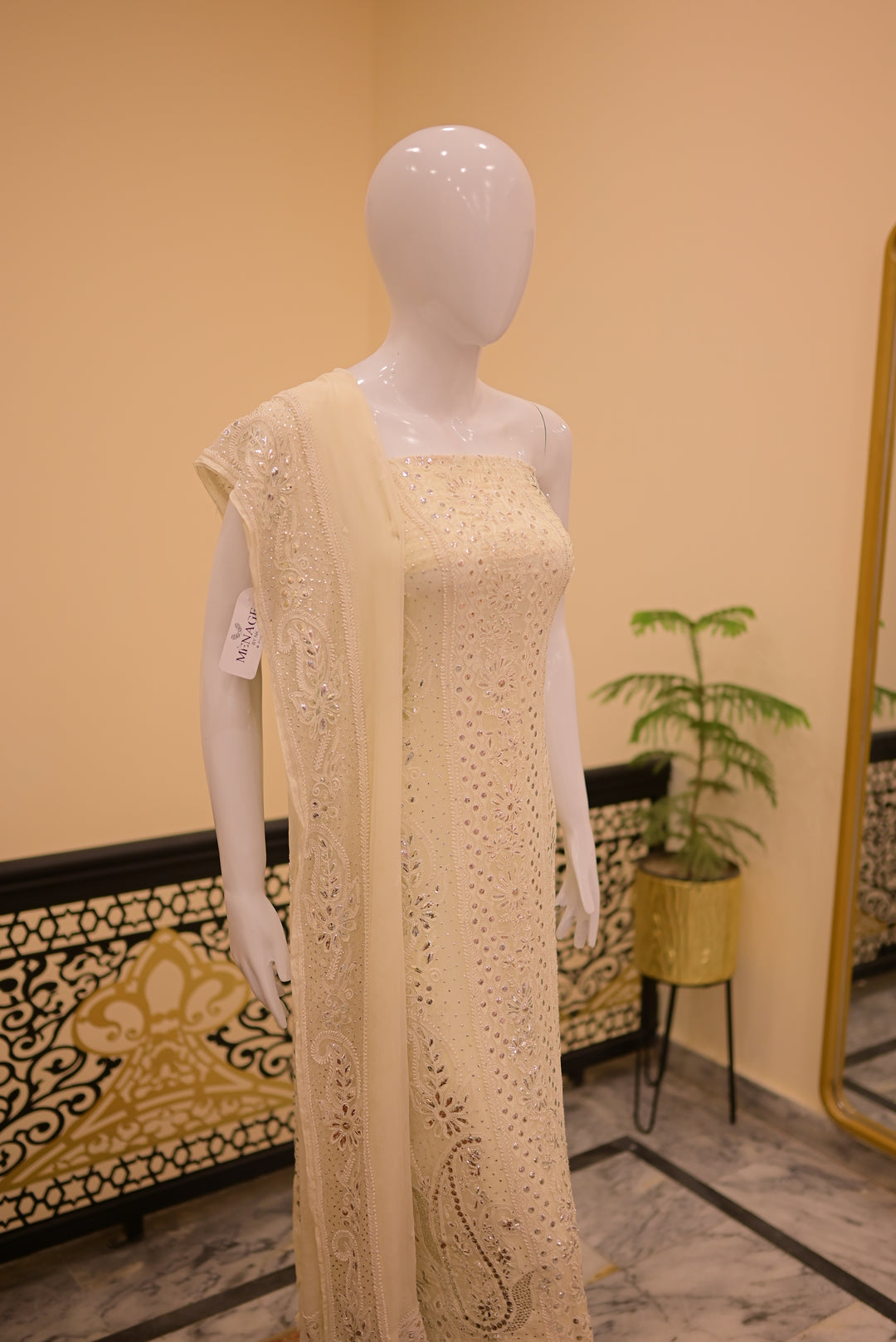 Unstitched 2pc Chiffon Mukesh Emb-white