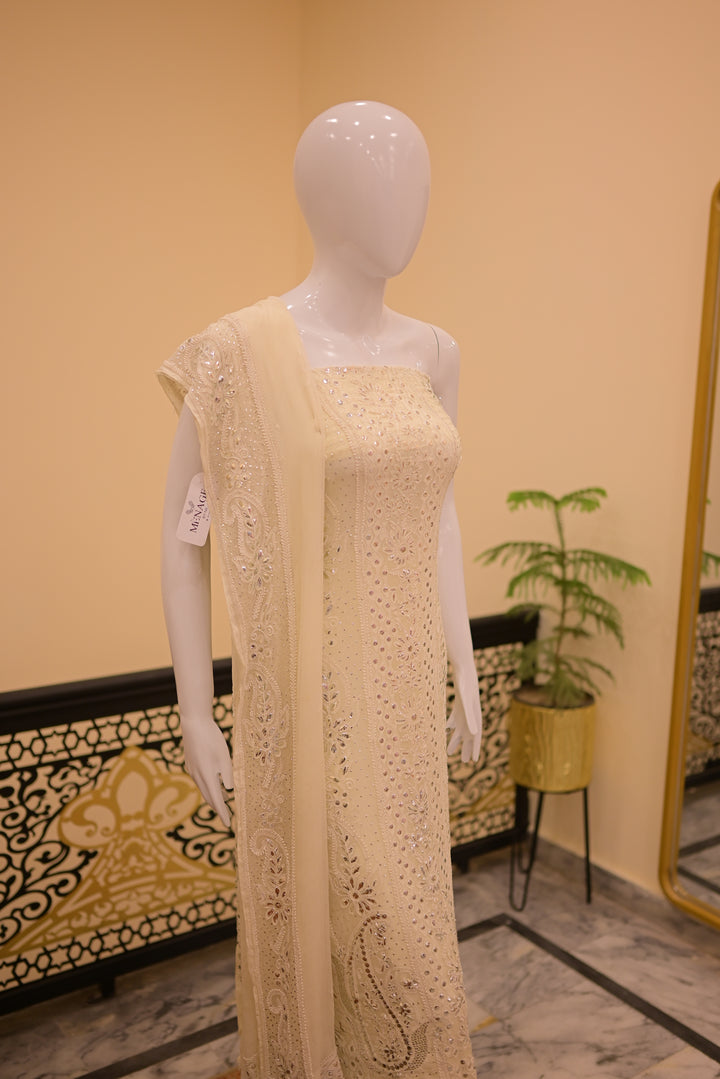 Unstitched 2pc Chiffon Mukesh Emb-white