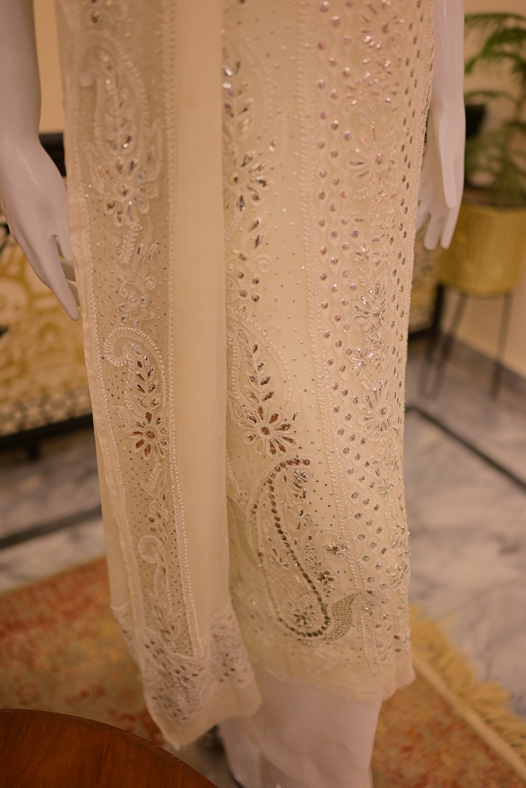 Unstitched 2pc Chiffon Mukesh Emb-white