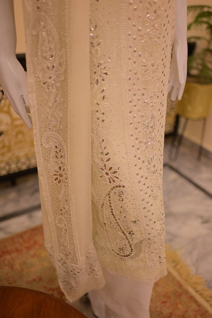 Unstitched 2pc Chiffon Mukesh Emb-white