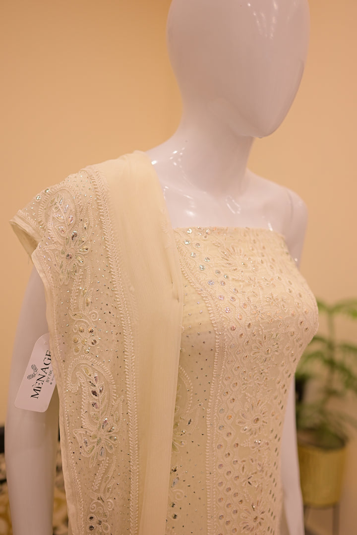 Unstitched 2pc Chiffon Mukesh Emb-white