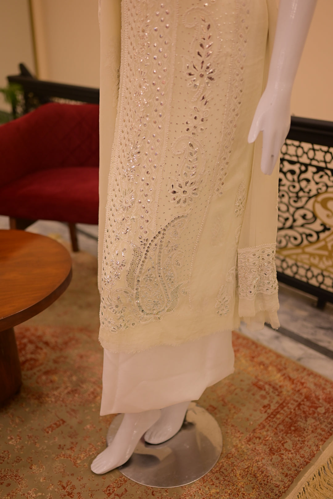 Unstitched 2pc Chiffon Mukesh Emb-white