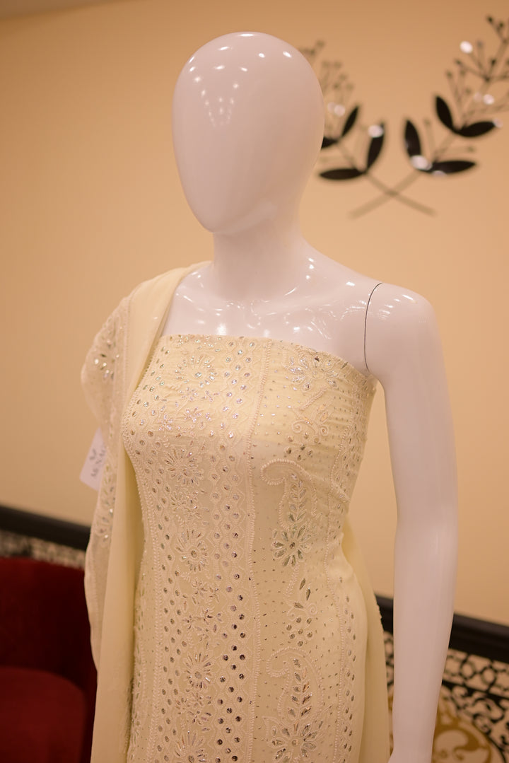 Unstitched 2pc Chiffon Mukesh Emb-white