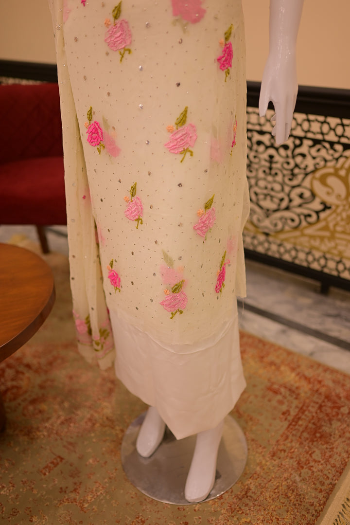 Unstitched  2pc Mukesh Chiffon-White