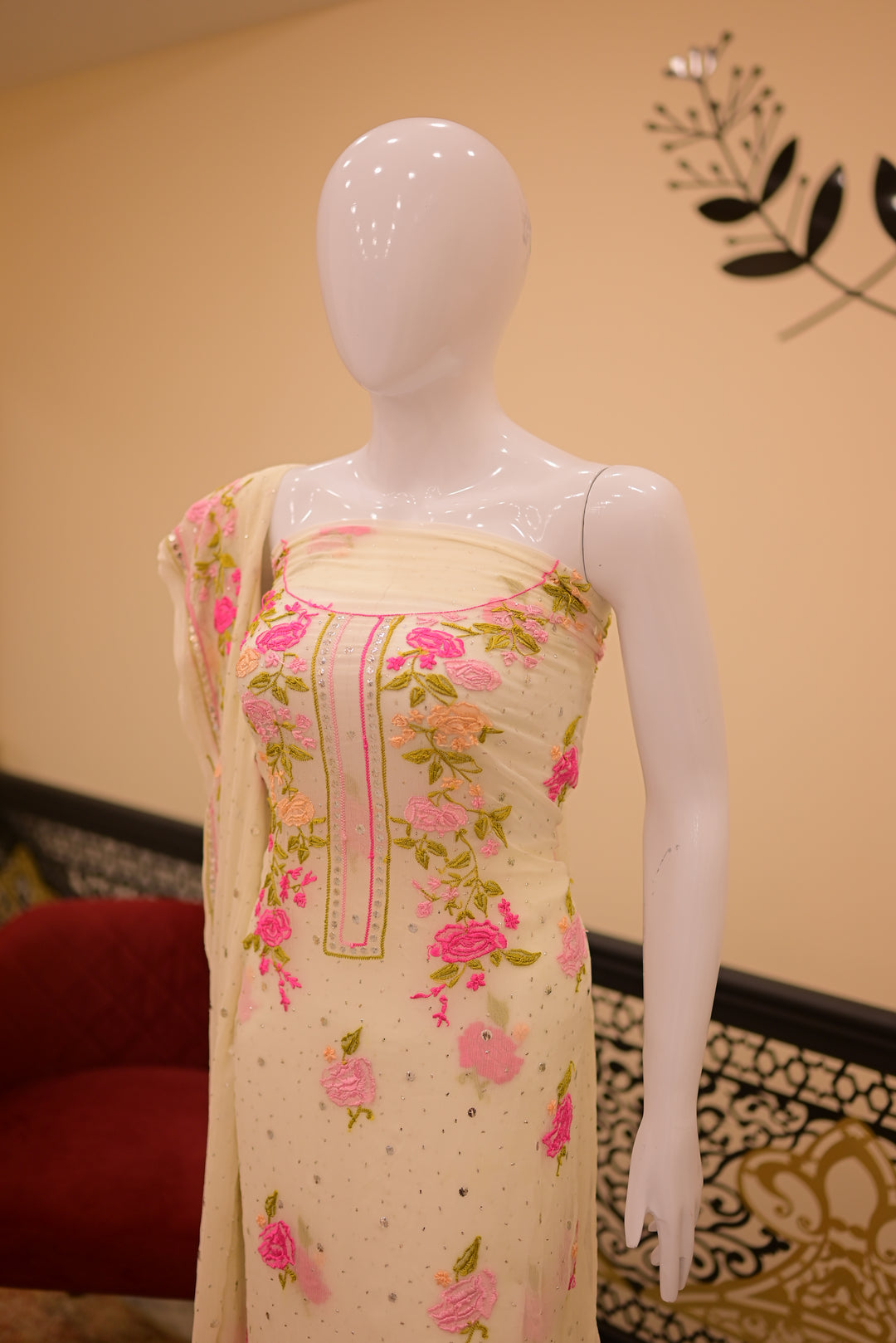 Unstitched  2pc Mukesh Chiffon-White