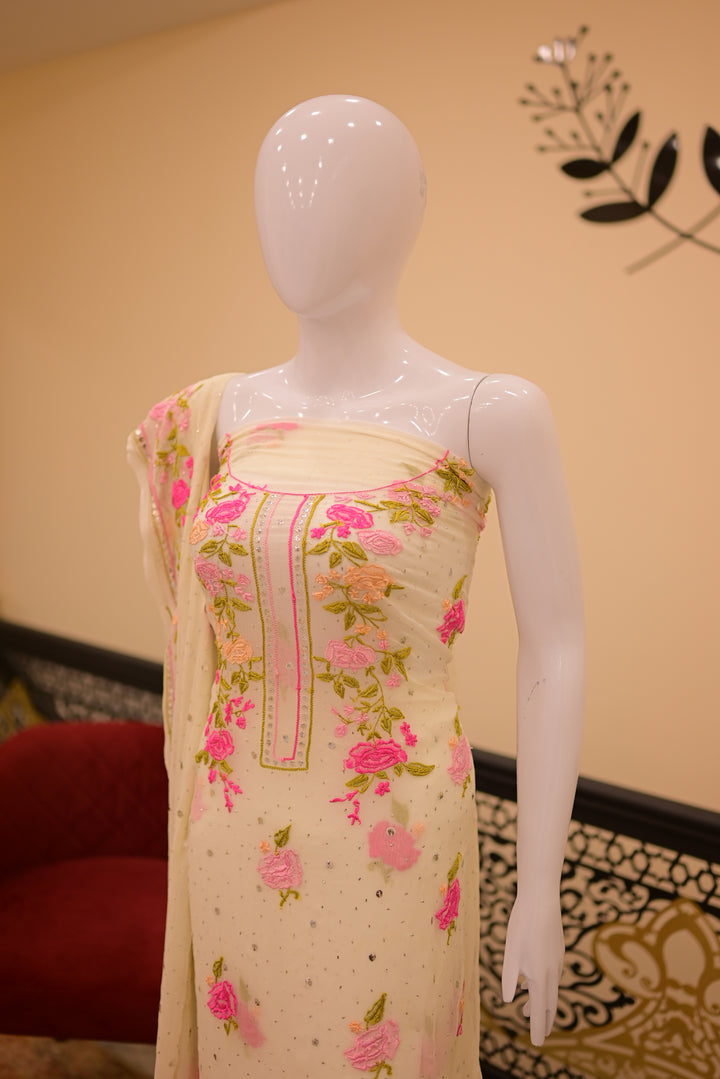 Unstitched  2pc Mukesh Chiffon-White