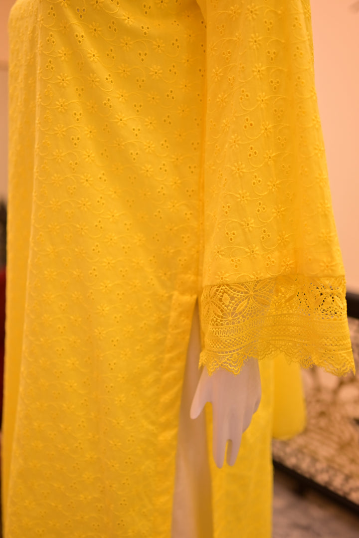 Unstitched 2pc Chiffon Mirror Work-Green Orange