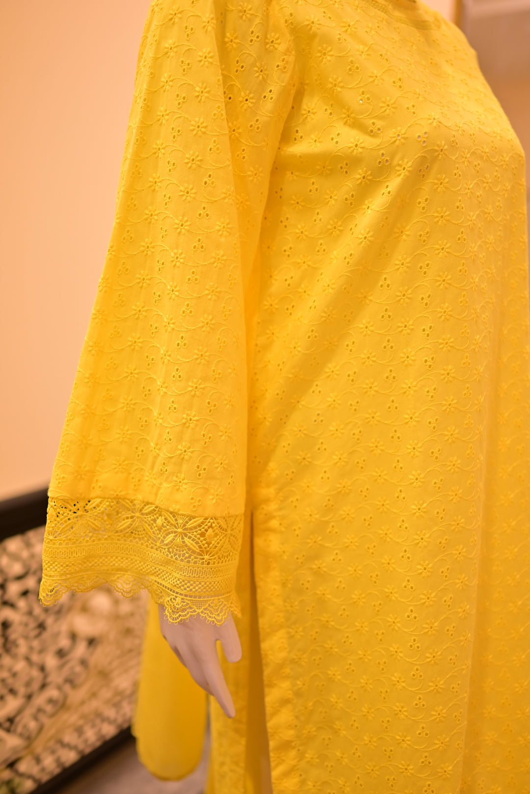 Unstitched 2pc Chiffon Mirror Work-Green Orange