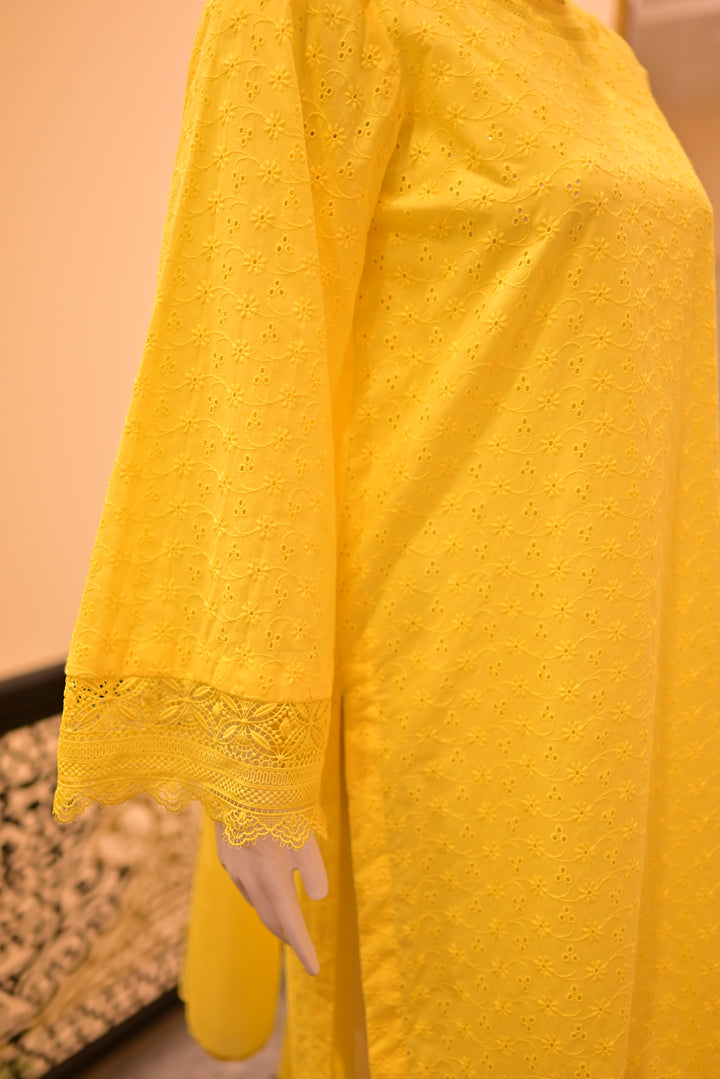 Unstitched 2pc Chiffon Mirror Work-Green Orange