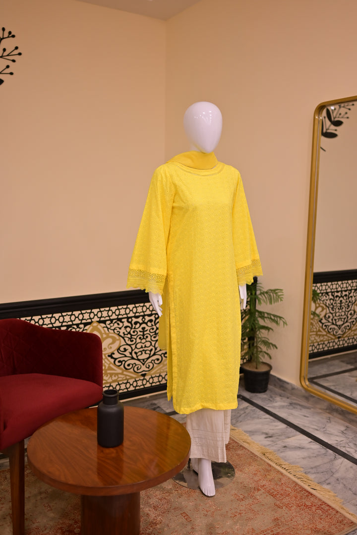 Unstitched 2pc Chiffon Mirror Work-Green Orange