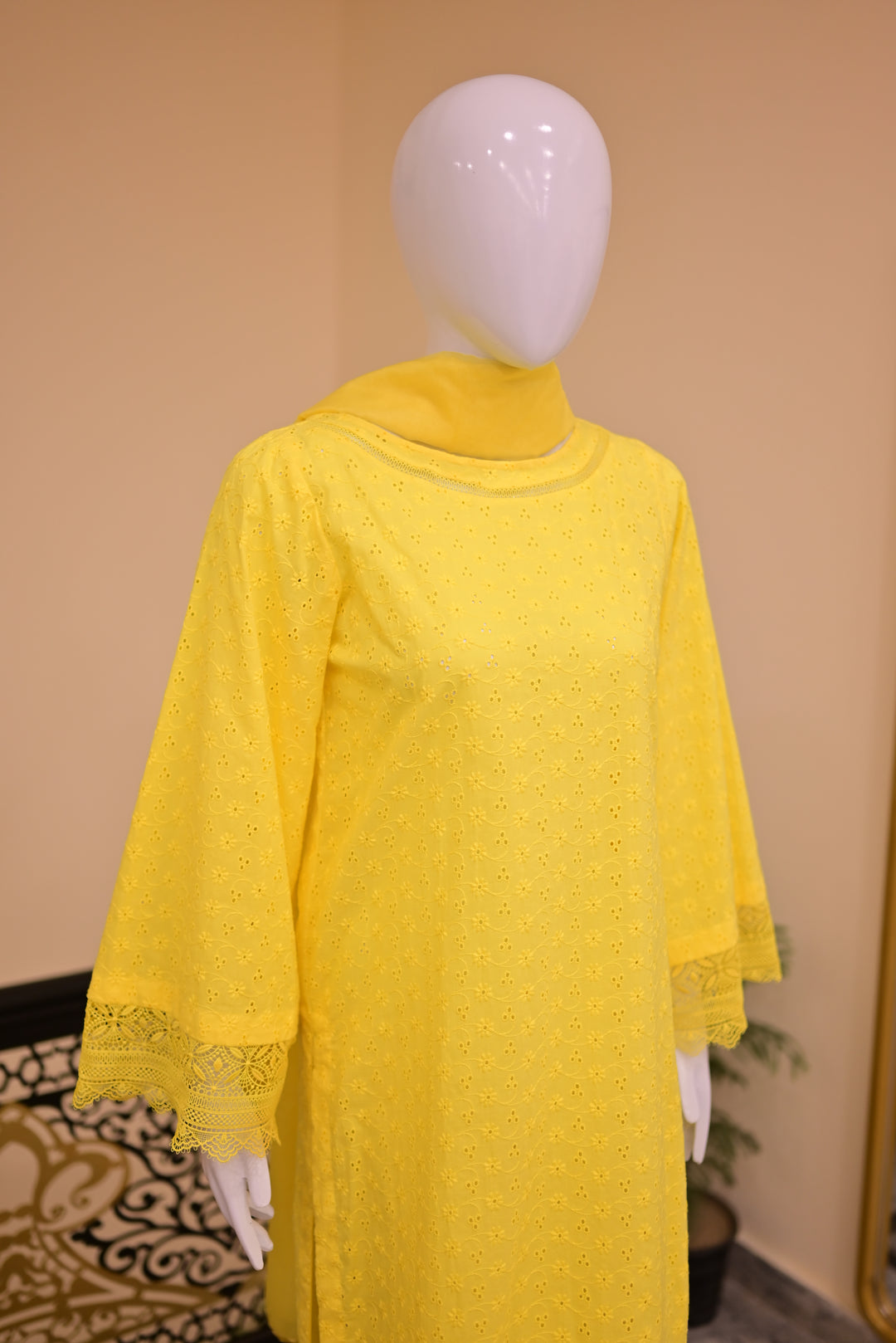 Unstitched 2pc Chiffon Mirror Work-Green Orange